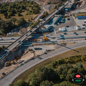 overview of a the Newton-Weston Interchange bridge being built