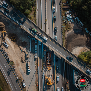 overview of a the Newton-Weston Interchange bridge being built